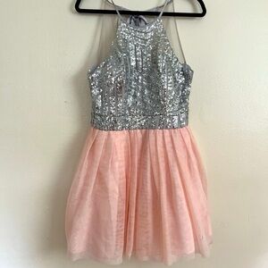 Camille Fairy Glam Elegant Silver Pink Tulle Dress With Satin Tie
